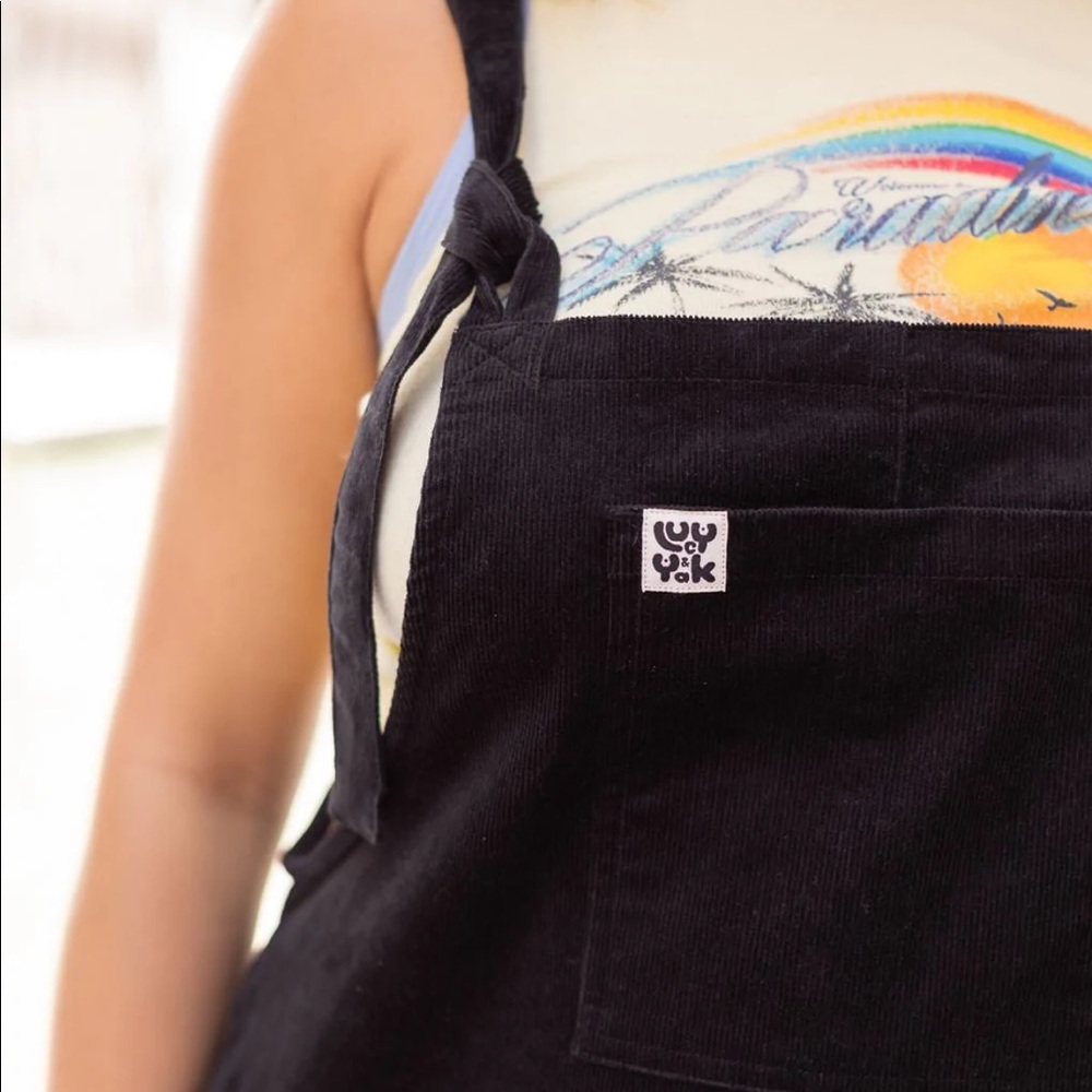 Lucy & Yak Easton Dungaree Organic Corduroy Black Size UK 16L